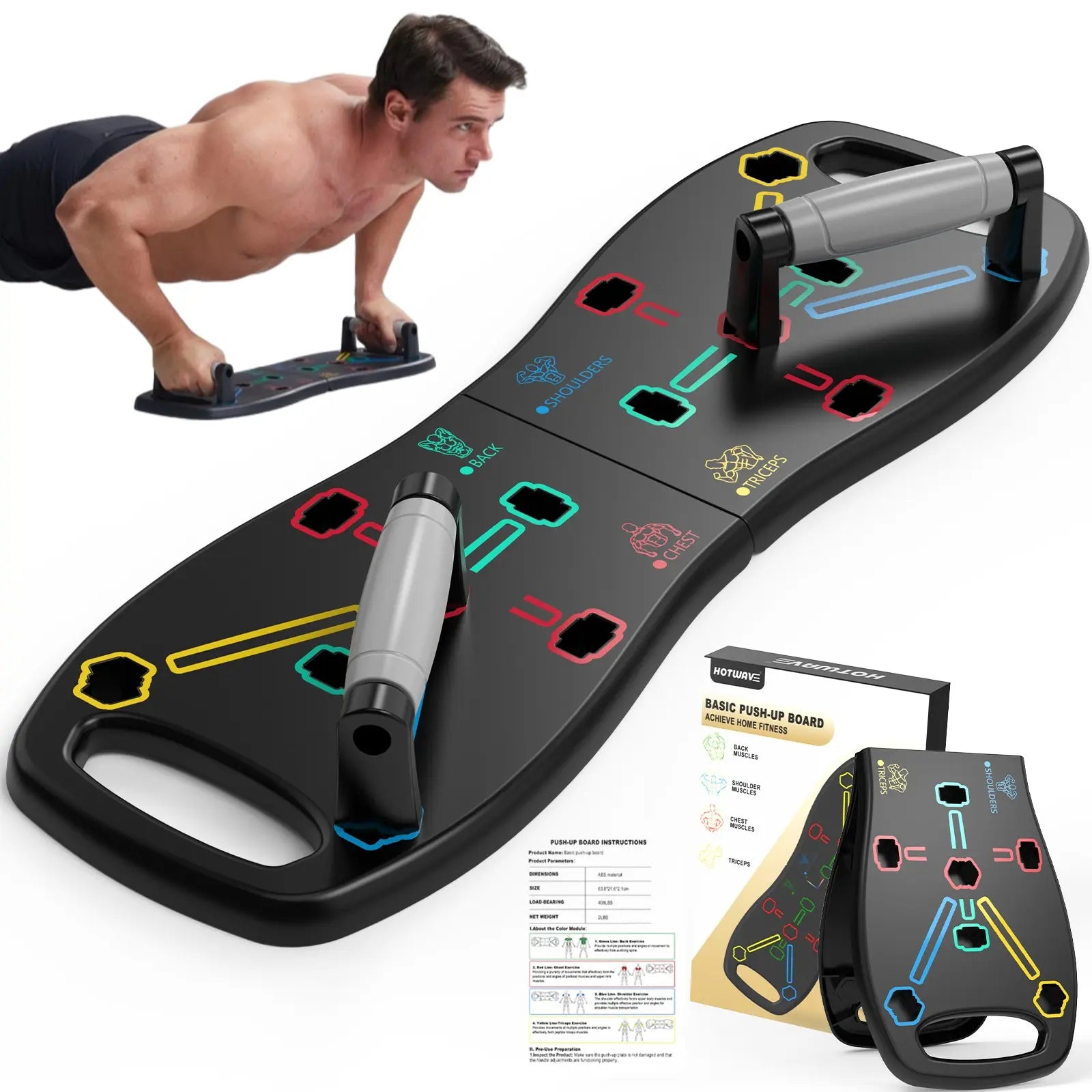 HOTWAVE Push up Board Fitness,Professional Strength Training Equipment for Chest, Shoulders, Back & Triceps, Portable Workout Station with Non-Slip Handles Home Exercise Machine Arm Exerciser Push up Stand Push up Bars Summerwins Fathersdaygift Summerwin