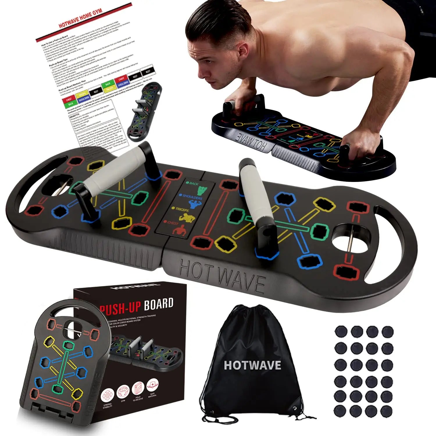 HOTWAVE Push up Board Fitness,Professional Strength Training Equipment for Chest, Shoulders, Back & Triceps, Portable Workout Station with Non-Slip Handles Home Exercise Machine Arm Exerciser Push up Stand Push up Bars Summerwins Fathersdaygift Summerwin