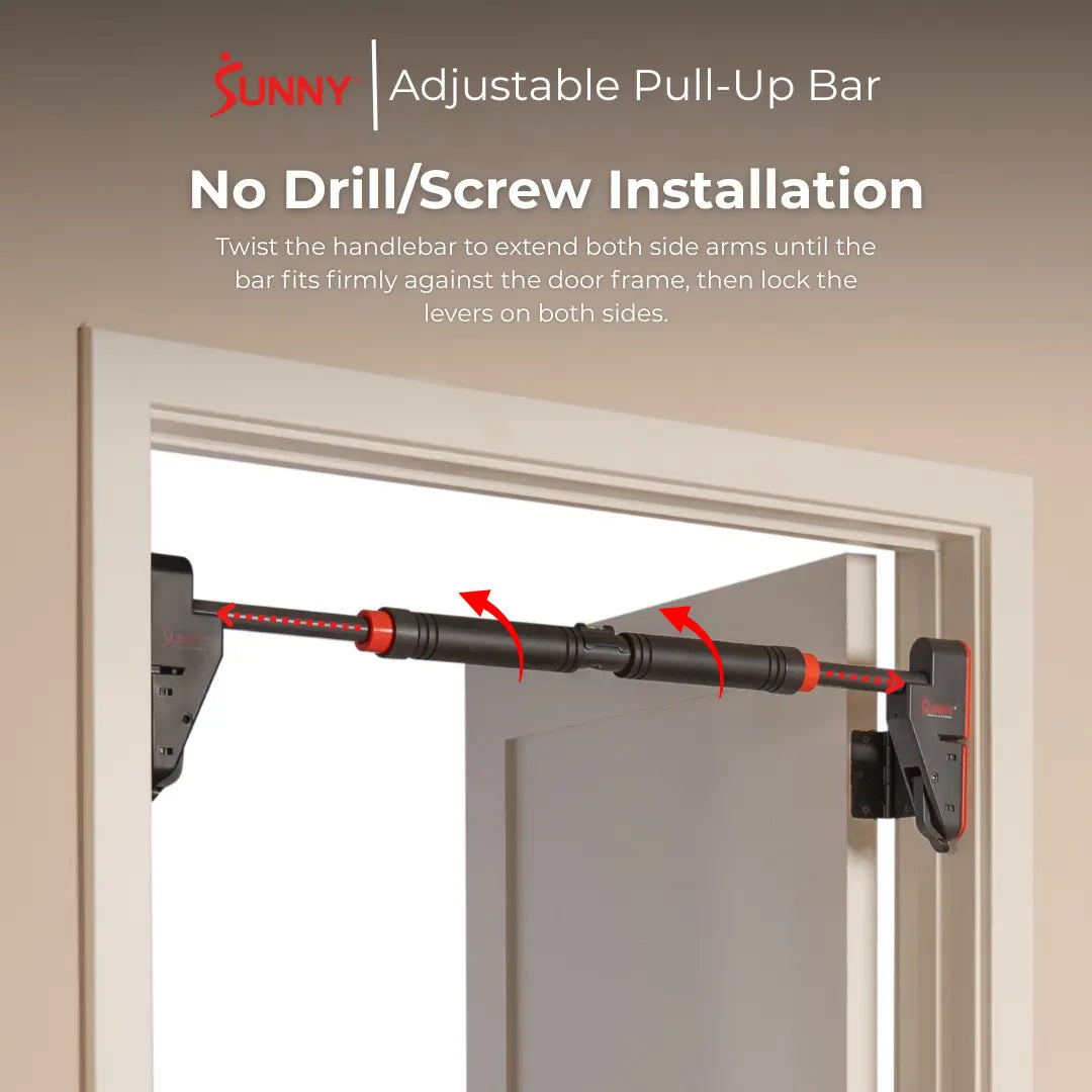 SUNNY 330LBS Pull up Bar Adjustable 28"-38" No Drill Tools Installation Damage Free for Door Room Wall Twist Handlebar to Tighten Non-Slip Heavy-Duty Bar for Home Workouts Chest Strength Muscle Training Push Ups Body Fitness Gym Equipment Arm Trainer